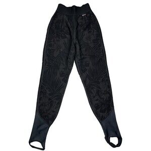 VTG Hot Chillys Schoeller Womens M Black Floral Stirrup High Rise Ski Leggings